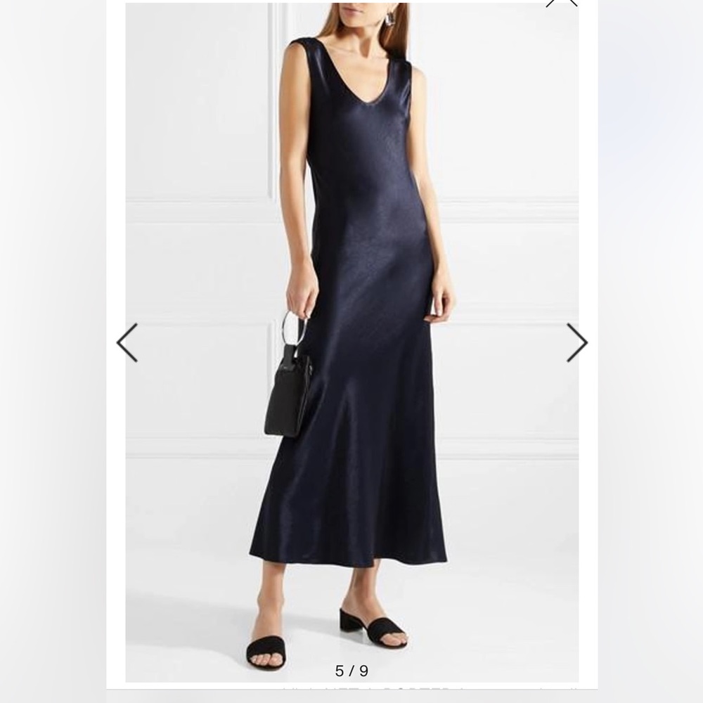 Theory Navy Silk Cowlback Midi Dress
